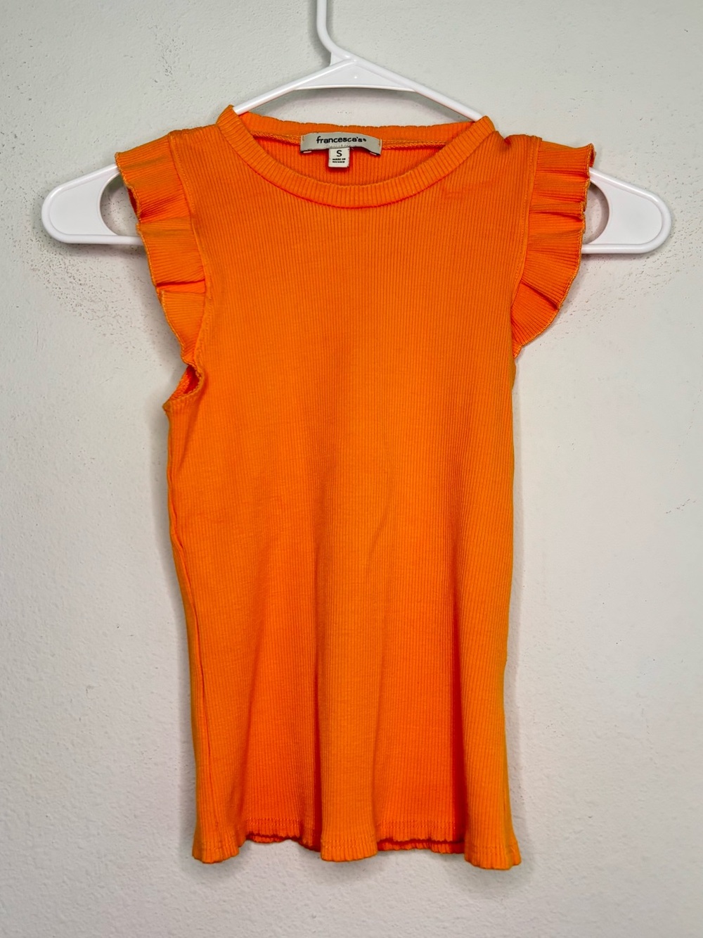 FRANCESCAS PASTEL ORANGE RUFFLE SLEEVE BLOUSE TANK TOP SZ SMALL